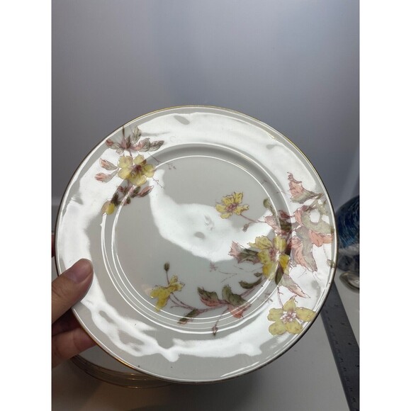 5 Antique Limoges SALAD Plates Yellow Flowers GOLD Edge 7" (Jean Pouyant) - Picture 7 of 14